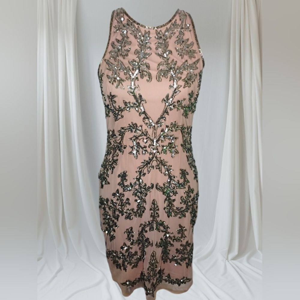 Adrianna Papell Embellished Chiffon Sheath Cocktail Dress Size 8 - Picture 7 of 16
